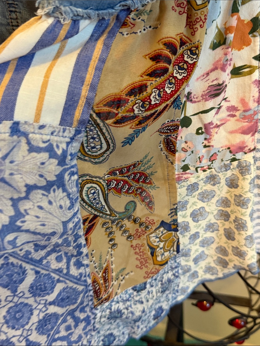 ๐๐๐BOGOHO๐๐๐John Mark Blue Denim Patchwork Button-Down Top-S - Picture 14 of 16